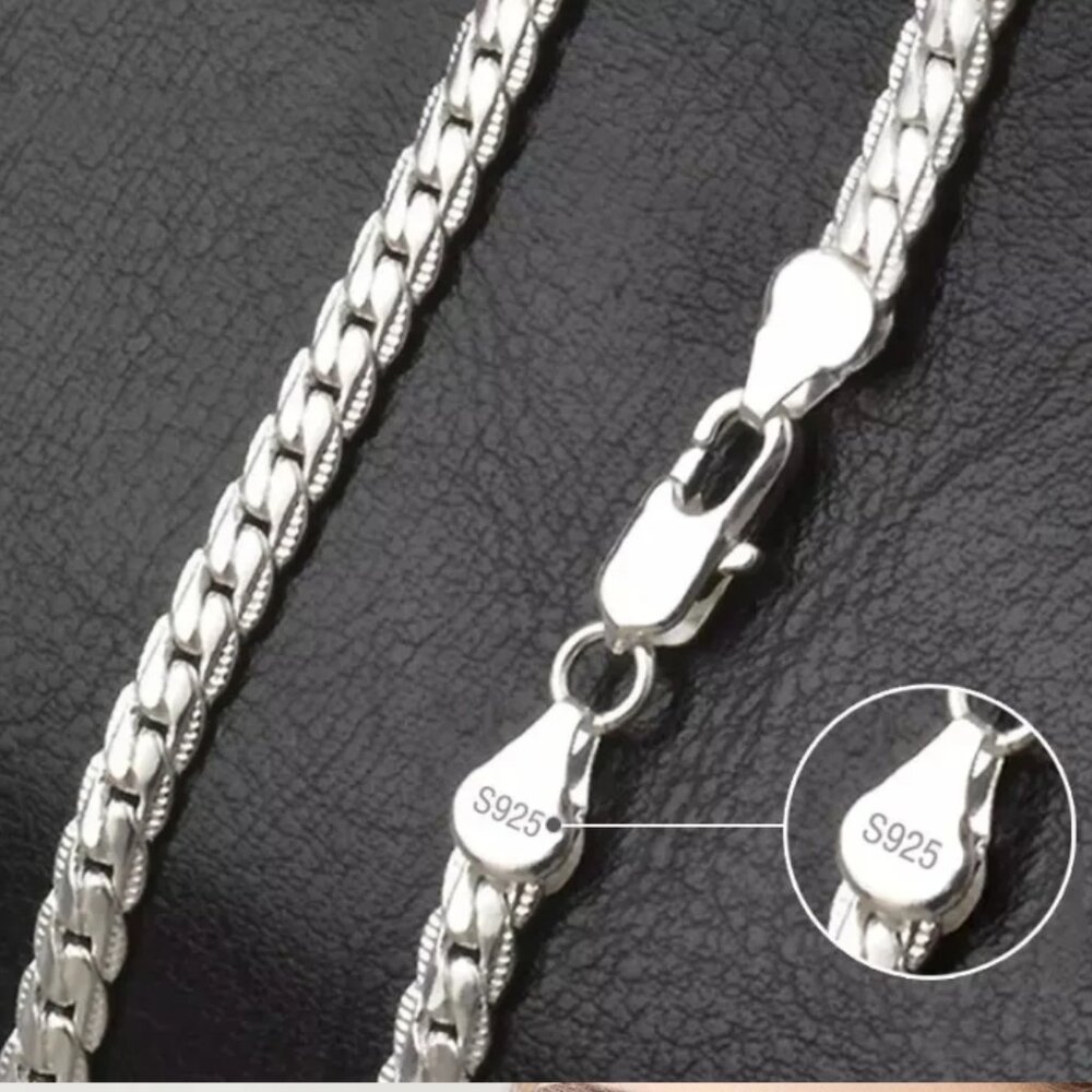 S925 Sterling Silver 45cm 5MM Full Sideways Chain Necklace - Picture 3 of 8